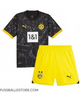 Günstige Borussia Dortmund Auswärts Trikotsatzt Kinder 2023-24 Kurzarm (+ Kurze Hosen)